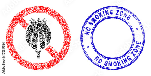 Vector stop opium poppy icon mosaic is done of randomized recursive stop opium poppy parts. No Smoking Zone rubber blue round seal. Recursive combination from stop opium poppy icon.