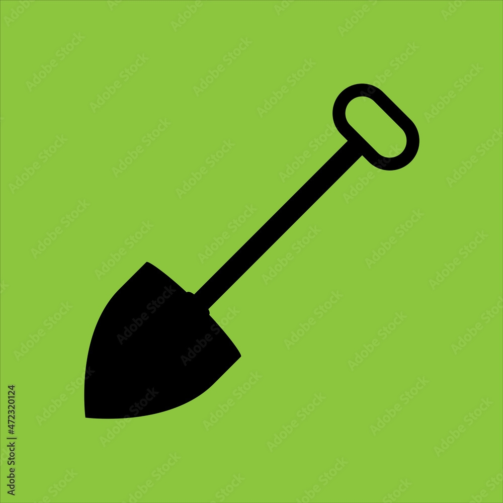 Shovel icon isolated on green background. Shovel icon isolated on green background.