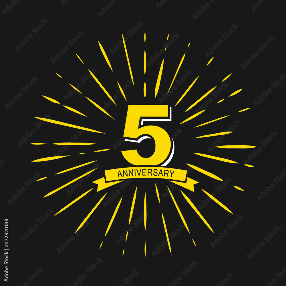Fototapeta premium 5 Years Anniversary Celebration with Firework Logo Design Template On Black Background