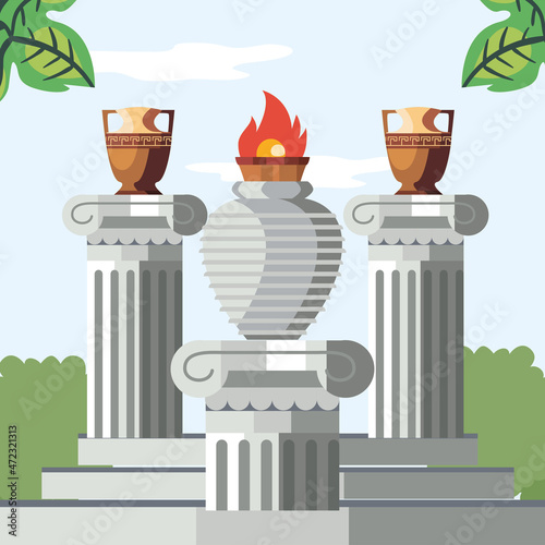 greek vases on columns