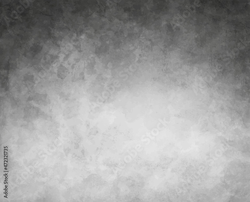 black and white vector background, black grunge texture on border, silver gray watercolor background with cloudy white center on gradient black textured wall