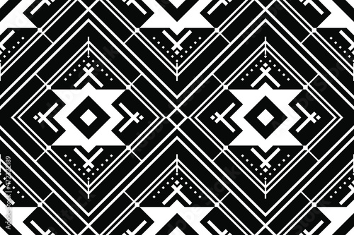 Geometric ethnic oriental seamless pattern traditional Design for background,carpet,wallpaper.clothing,wrapping,Batik fabric,Vector illustration.embroidery style - Sadu, sadou, sadow or sado