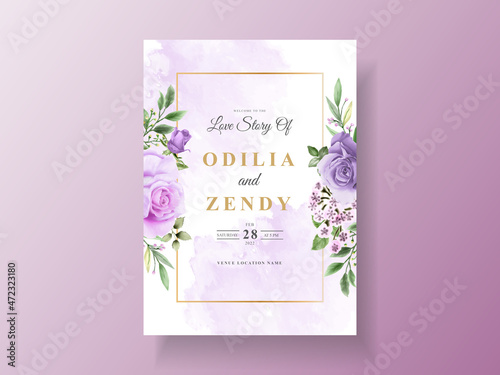 Beautiful purple flower wedding invitation card