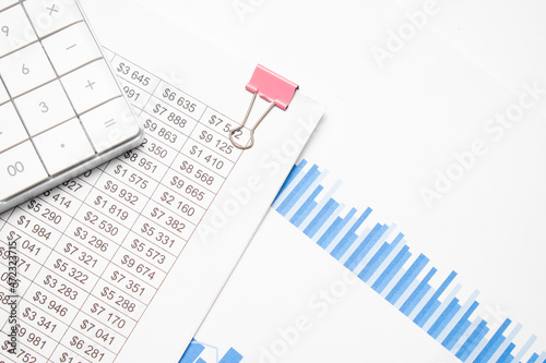 Financial accounting pen and calculator. Business concept