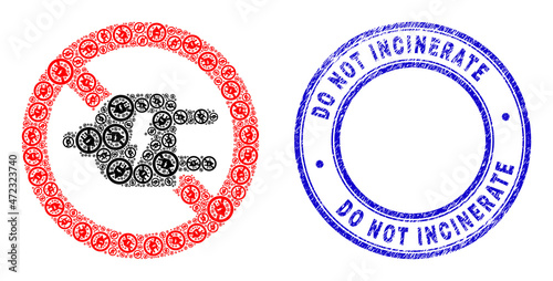 Vector stop electricity icon composition is created from repeating recursive stop electricity parts. Do Not Incinerate grunge blue round seal imitation. Recursive collage of stop electricity icon.
