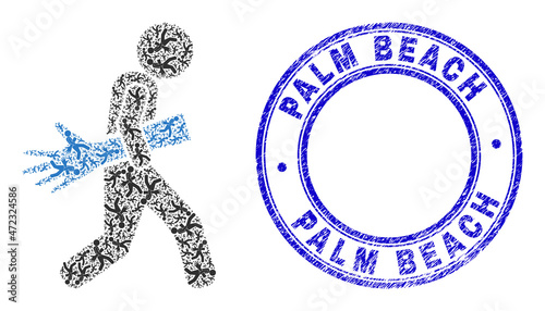 Vector maneken hand courier icon collage is organized with scattered self maneken hand courier elements. Palm Beach scratched blue round stamp seal. Recursion collage of maneken hand courier icon.