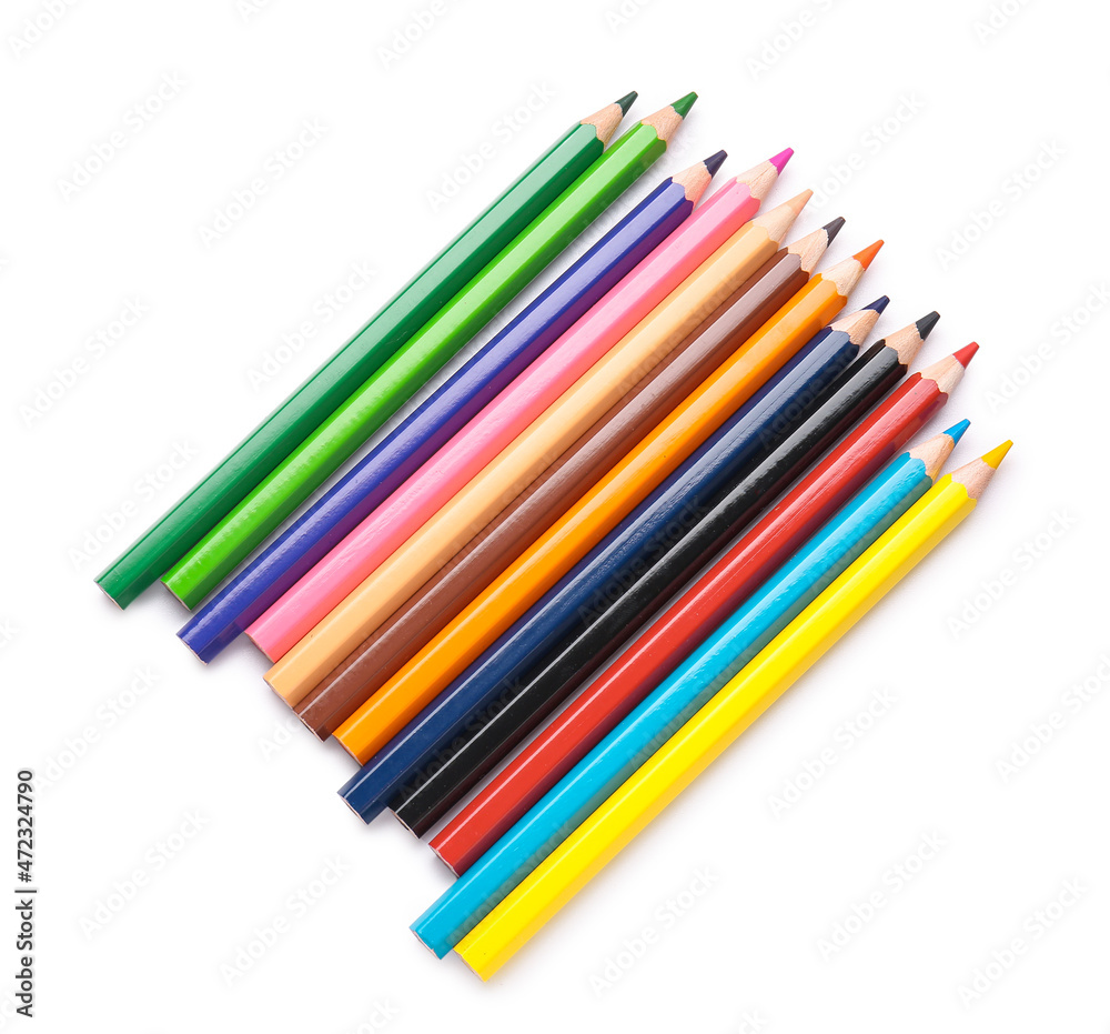 Many color pencils on white background Many color pencils on white background