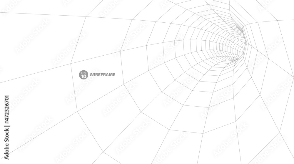 Abstract object in wireframe mesh tunnels. 3D illustration of a landscape concept. Digital cyberspace in the performance of lines and points. Isolated object. Data Array. Grid technology illustration Abstract object in wireframe mesh tunnels. 3D illustration of a landscape concept. Digital cyberspace in the performance of lines and points. Isolated object. Data Array. Grid technology illustration