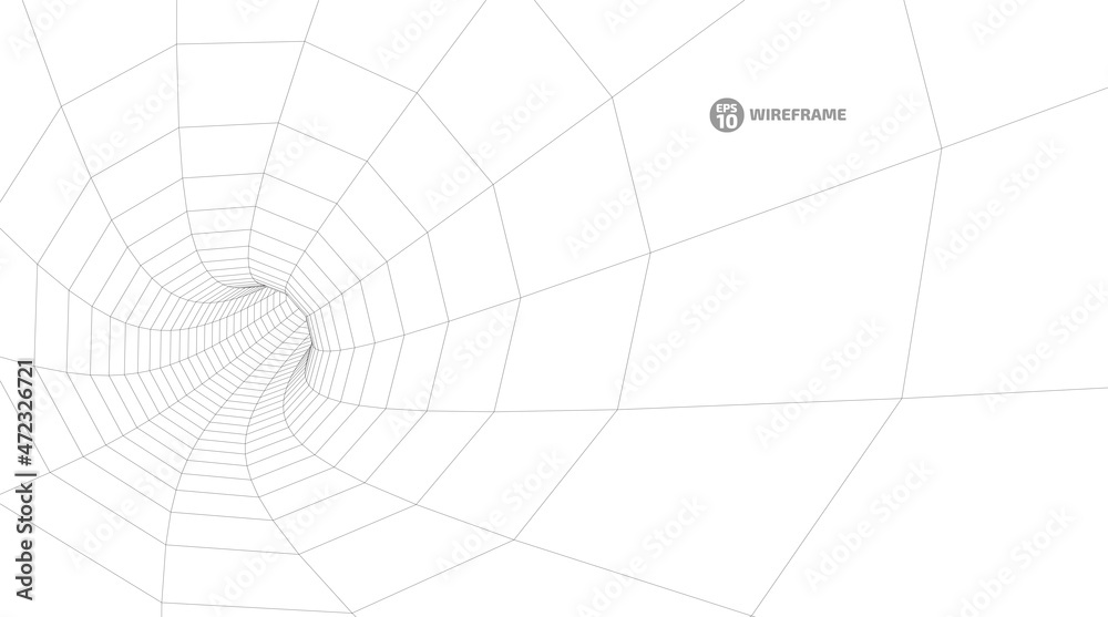 Abstract object in wireframe mesh tunnels. 3D illustration of a landscape concept. Digital cyberspace in the performance of lines and points. Isolated object. Data Array. Grid technology illustration Abstract object in wireframe mesh tunnels. 3D illustration of a landscape concept. Digital cyberspace in the performance of lines and points. Isolated object. Data Array. Grid technology illustration