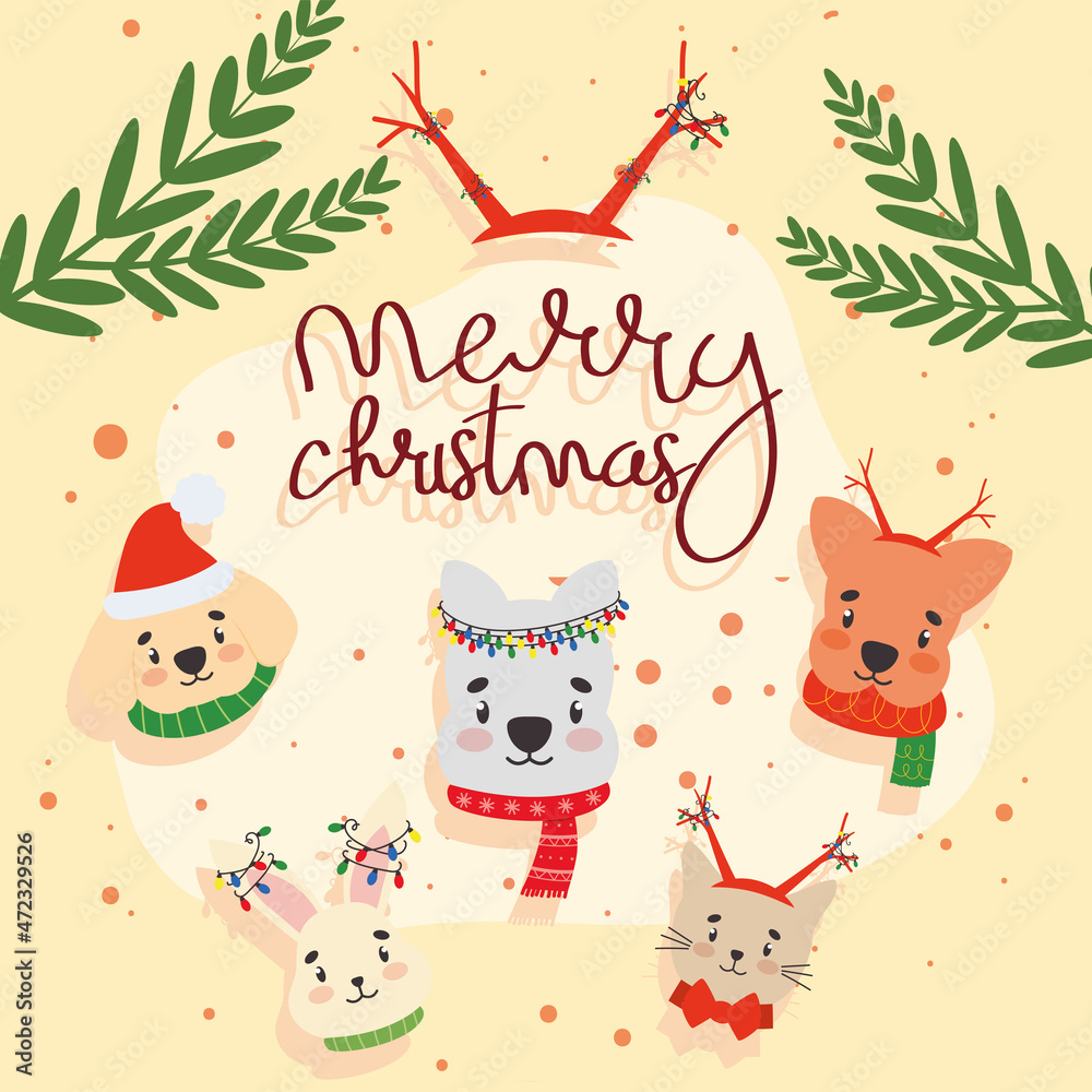 Naklejka premium merry christmas pets card