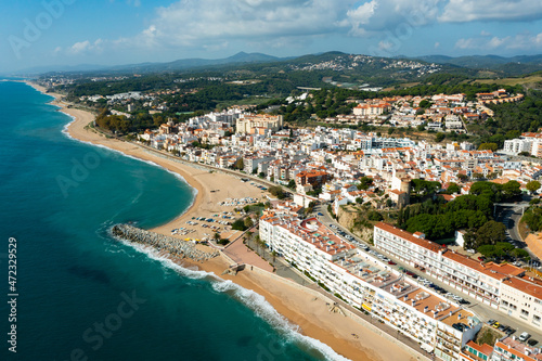 Aerial view of the seaside resort town of San Paul de Mar in Catalonia, Spain
