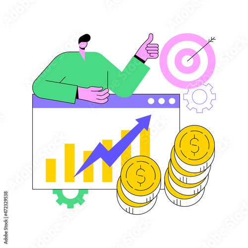 Cost per acquisition abstract concept vector illustration. CPA model, cost per conversion, online advertising pricing model, marketing metric measurement, online digital campaign abstract metaphor.