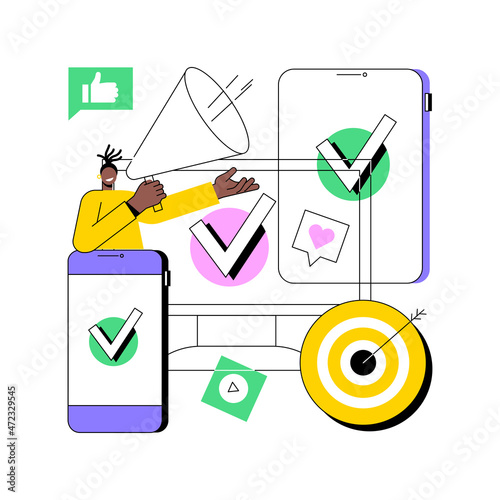 Multi device targeting abstract concept vector illustration. Cross device marketing, reaching audience, boost your campaign, multiple devices research, programmatic advertising abstract metaphor.