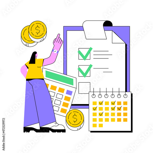 Budget planning abstract concept vector illustration. Balanced budget, money spending plan, company budget management, keep finances on track, emergency savings, expences control abstract metaphor.