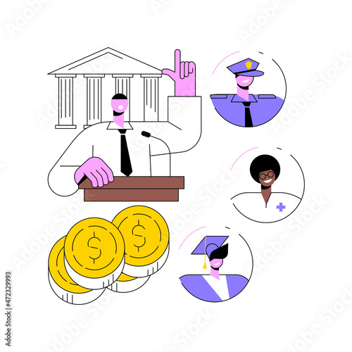 Government spending abstract concept vector illustration. Spending country budget, government expenditures list, public sector consumption, gross domestic product, tax sources abstract metaphor.