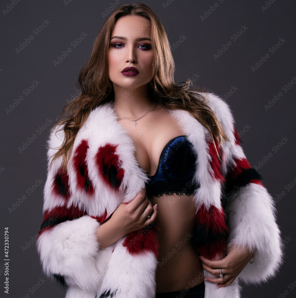 Gorgeous girl in luxurioius fur coat portrait Gorgeous girl in luxurioius fur coat portrait