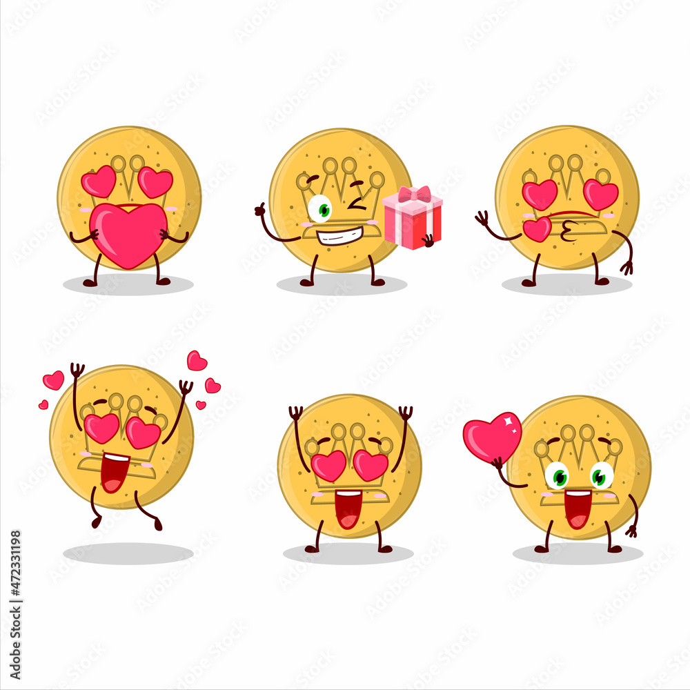 dalgona candy king cartoon character with love cute emoticon dalgona candy king cartoon character with love cute emoticon