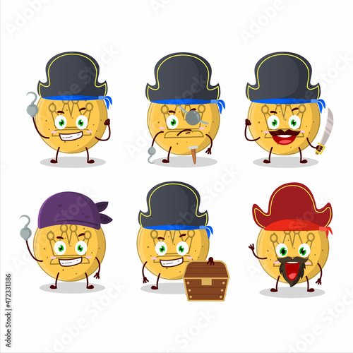 Cartoon character of dalgona candy king with various pirates emoticons