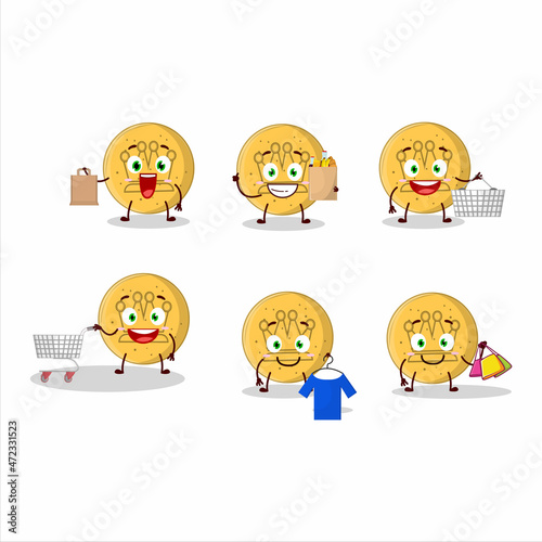 A Rich dalgona candy king mascot design style going shopping