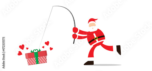 Santa is fishing for Christmas gifts. Vector illustration