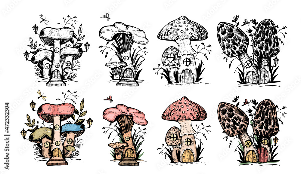 house cartoon mushroom vector sketch. mushroom house vector. fantastic  mushrooms. childrens coloring vector. coloring. vector. eps Stock Vector |  Adobe Stock