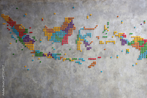 Map of Indonesia from colorful wood