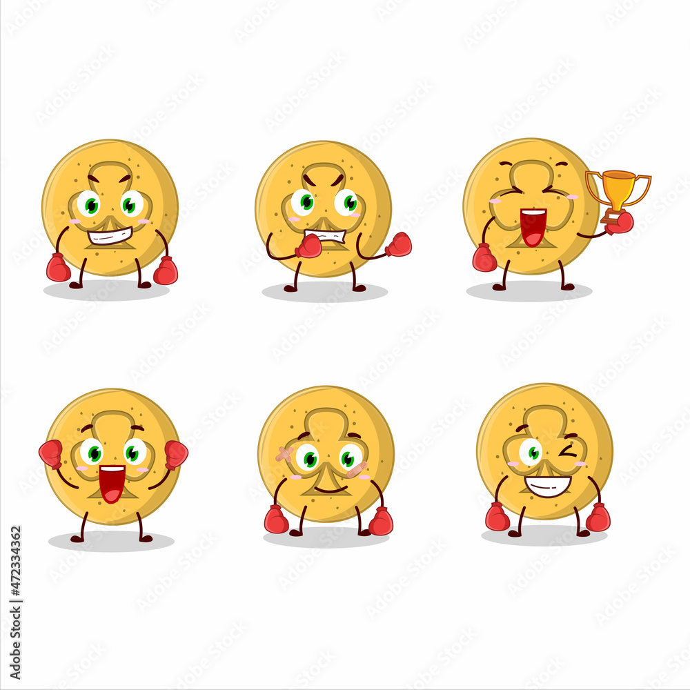 A sporty dalgona candy trefoils boxing athlete cartoon mascot design