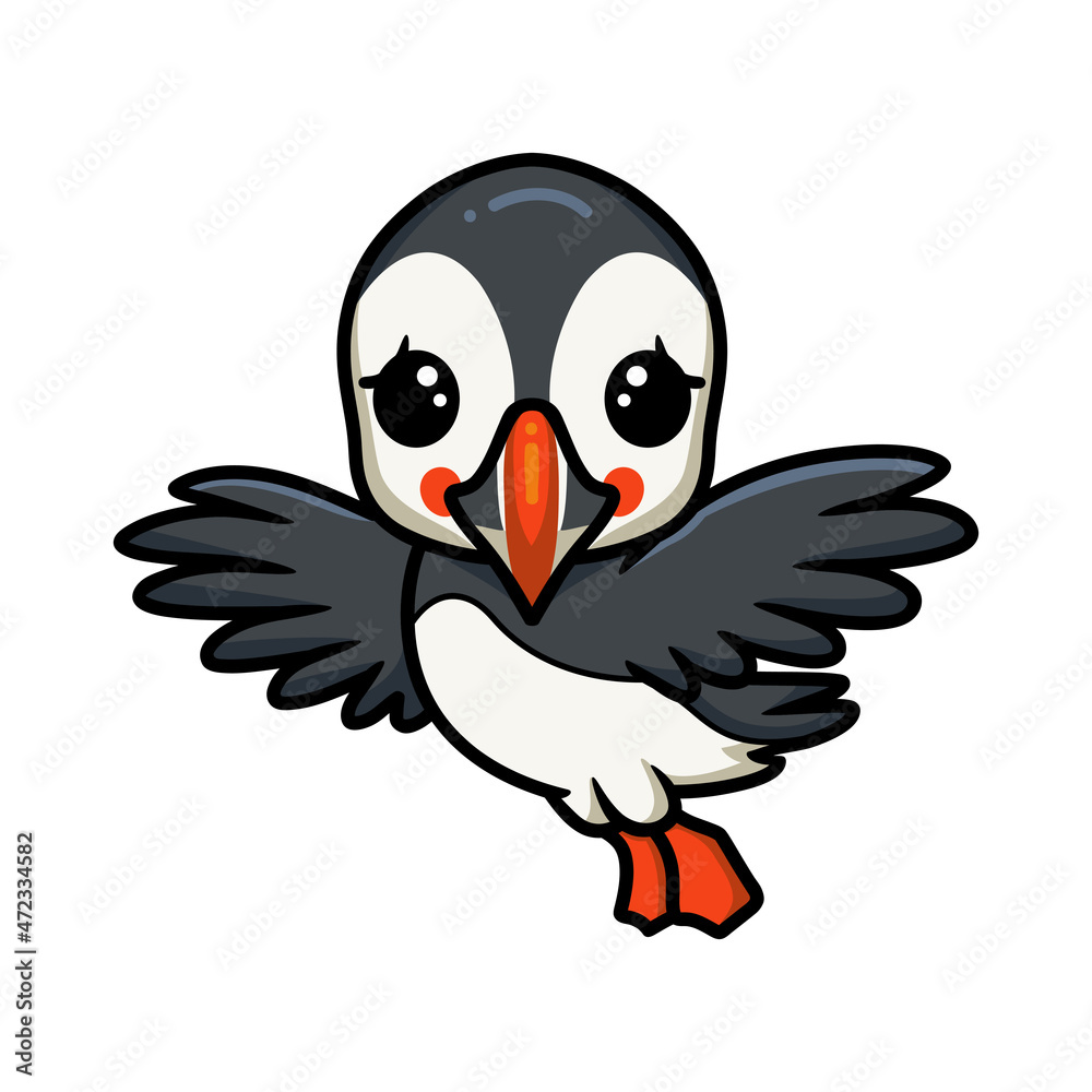 Cute little puffin bird cartoon flying Stock Vector | Adobe Stock