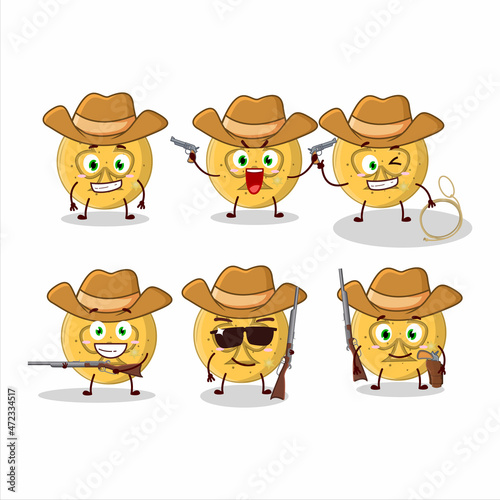 Cool cowboy dalgona candy trefoils cartoon character with a cute hat