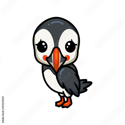 Cute little puffin bird cartoon posing