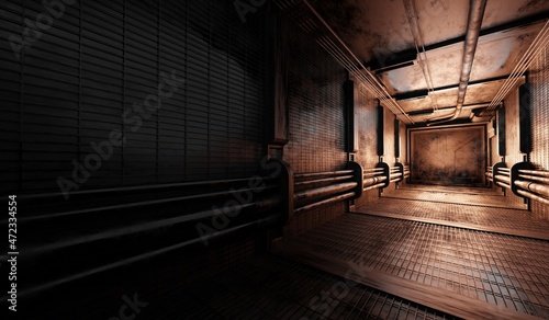 Passageway lighting sci-fi in dark scene 3D rendering wallpaper backgrounds