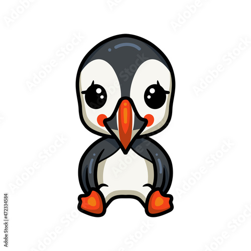 Cute little puffin bird cartoon sitting