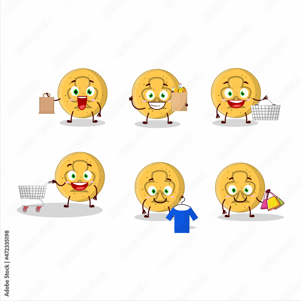 A Rich dalgona candy trefoils mascot design style going shopping A Rich dalgona candy trefoils mascot design style going shopping