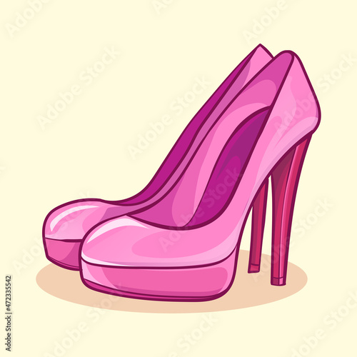 Vector illustration of high heels, flat style vector, High heels soft color shoes. Vector illustration.