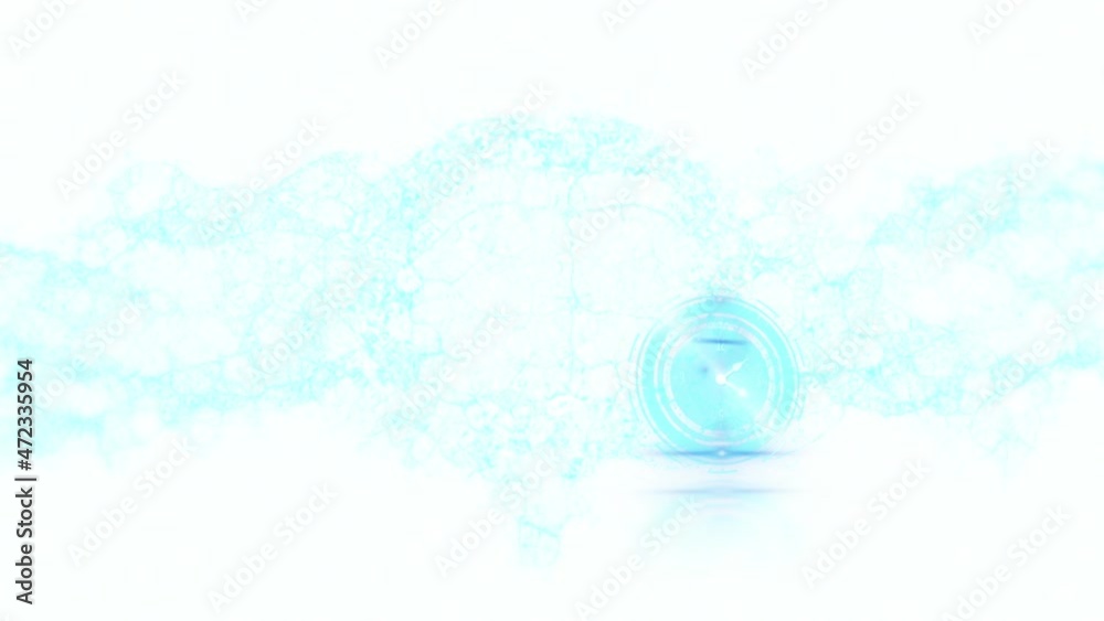 Animation of clock moving fast and human brain with dna strand spinning on white background Animation of clock moving fast and human brain with dna strand spinning on white background