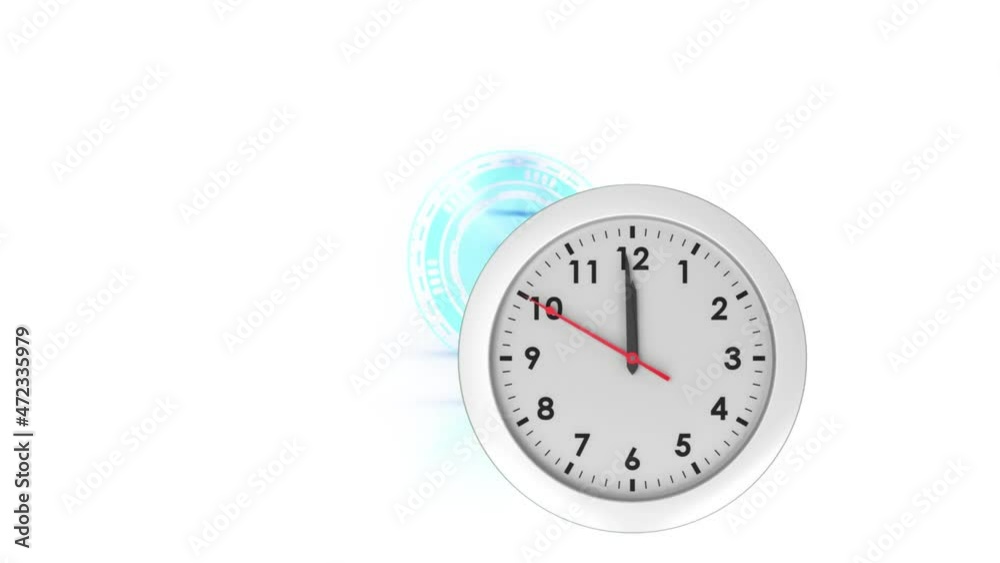 Animation of clock ticking and scope scanning on white background Animation of clock ticking and scope scanning on white background