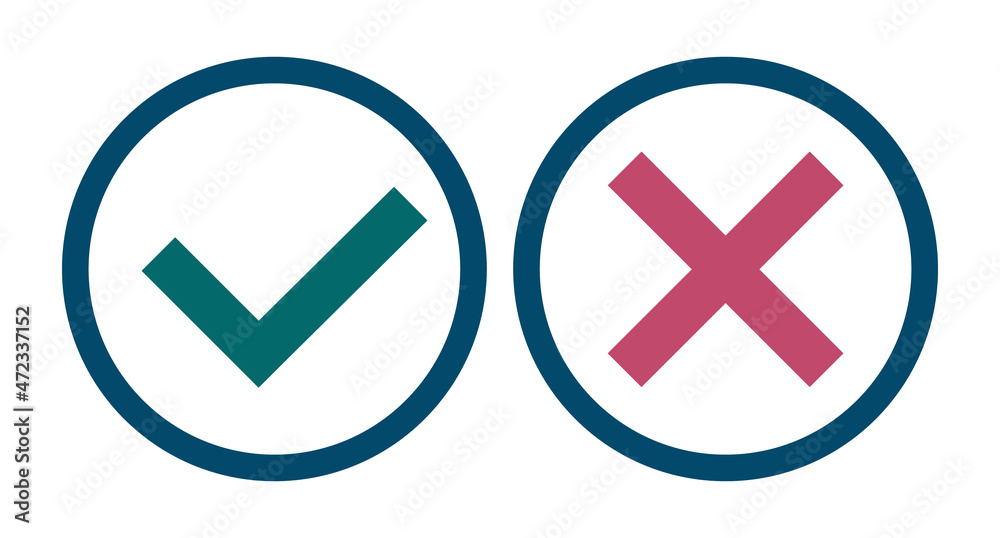 Check mark and cross mark icon set. Vectors that mean success and failure. Check mark and cross mark icon set. Vectors that mean success and failure.