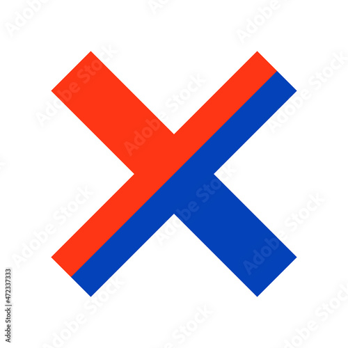A cross-mark icon consisting of red and black. Vector.