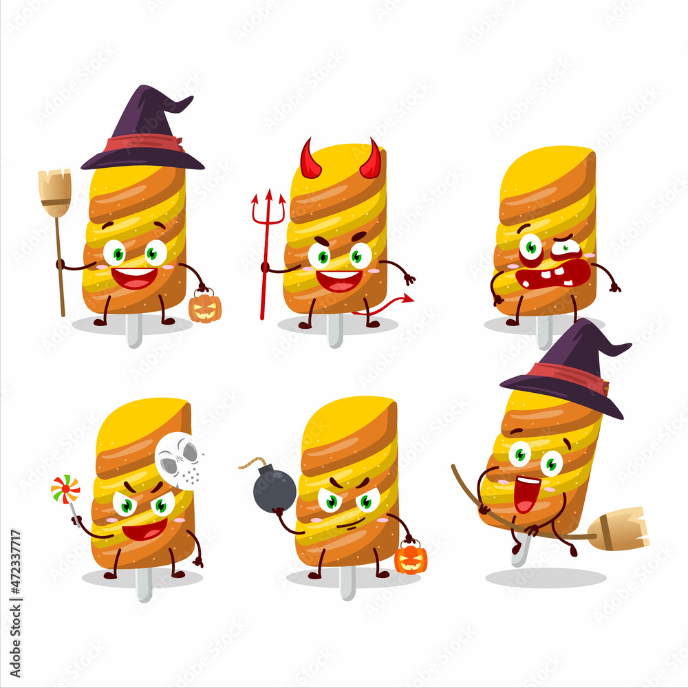 Halloween expression emoticons with cartoon character of gummy candy orange