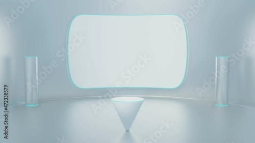 Futuristic stage Studio neon light and blank glowing screen background 3D rendering