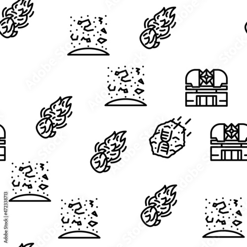 Space Researchment Equipment Vector Seamless Pattern Thin Line Illustration