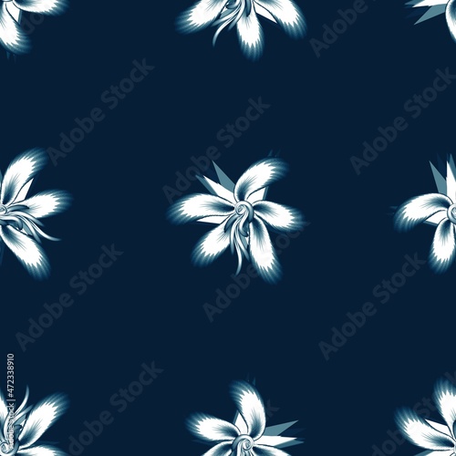 beautiful monochromatic color seamless tropical hibiscus flowers pattern with abstract floral on dark background. vector design decorative fashionable print texture. Floral background. Exotic tropics