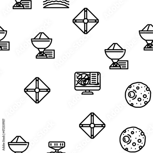 Space Researchment Equipment Vector Seamless Pattern Thin Line Illustration