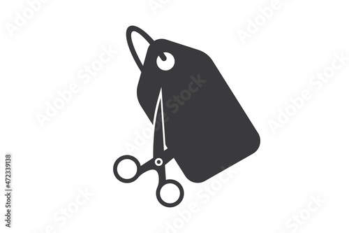 scissors are cutting price tag as a discount symbol on white background for website, application, printing, document, poster design, etc. vector EPS10