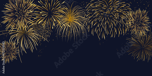 sparkling golden fireworks with realistic look on black abstract background festive lights vector illustration for christmas or new year greeting card