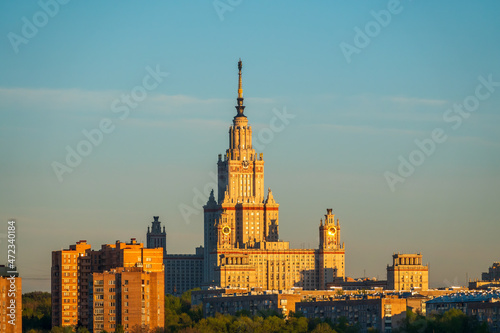Aerial view of moscow state university at sunset light in Moscow, Russia