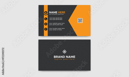 Black and Orange modern creative Corporate business card Template 56 and name card, simple, Eye catching, Professional, clean template vector design with Rectangle and Circle layout