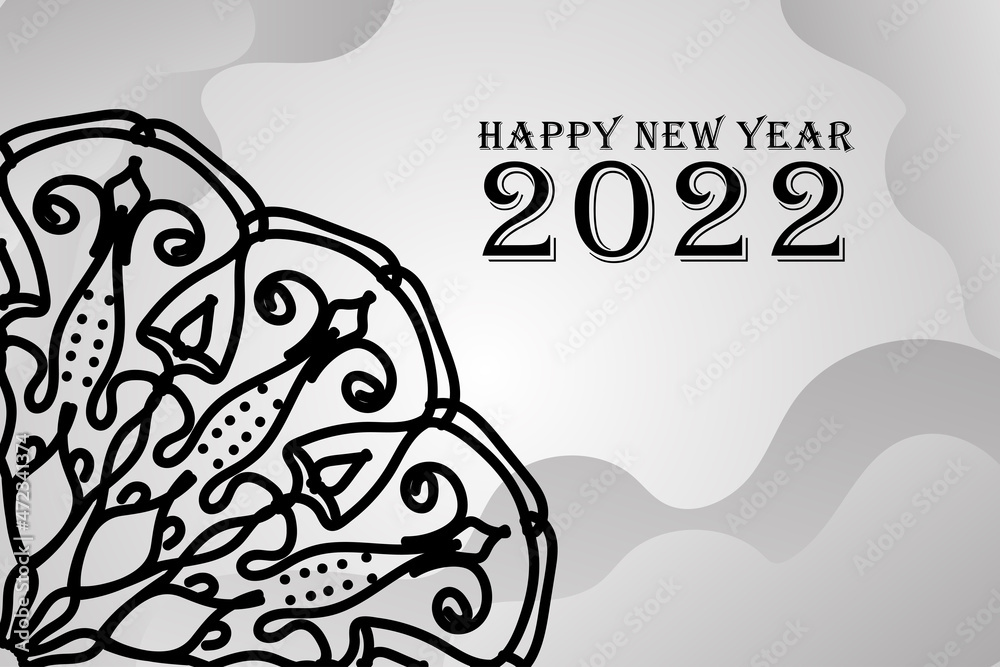 Abstract Background Happy new year 2022 on mandala style.