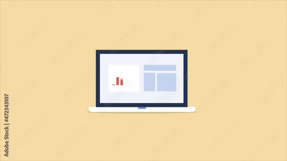 Business analytics dashboard, financial graph chart on laptop screen, 2d animation 4k video clip. Business analytics dashboard, financial graph chart on laptop screen, 2d animation 4k video clip.