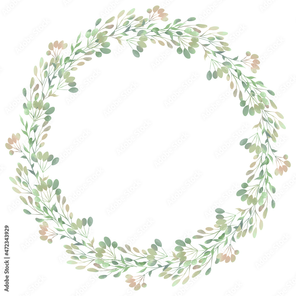 Obraz premium Watercolor wreath. Spring foliage. Beautiful isolated clipart element for design.
